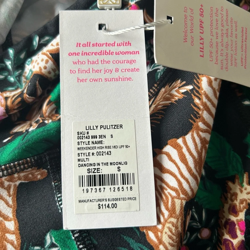Lilly Pulitzer Black Leggings with Green and Tan Jungle Animal Print - Picture 5 of 5
